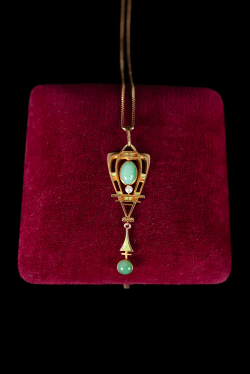 1920s 14k Jade + Enamel Egyptian Revival Necklace