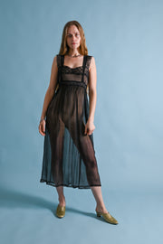 1930s Black Silk Chiffon Empire Gown [xs/sm]