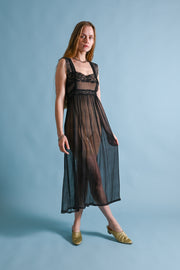 1930s Black Silk Chiffon Empire Gown [xs/sm]