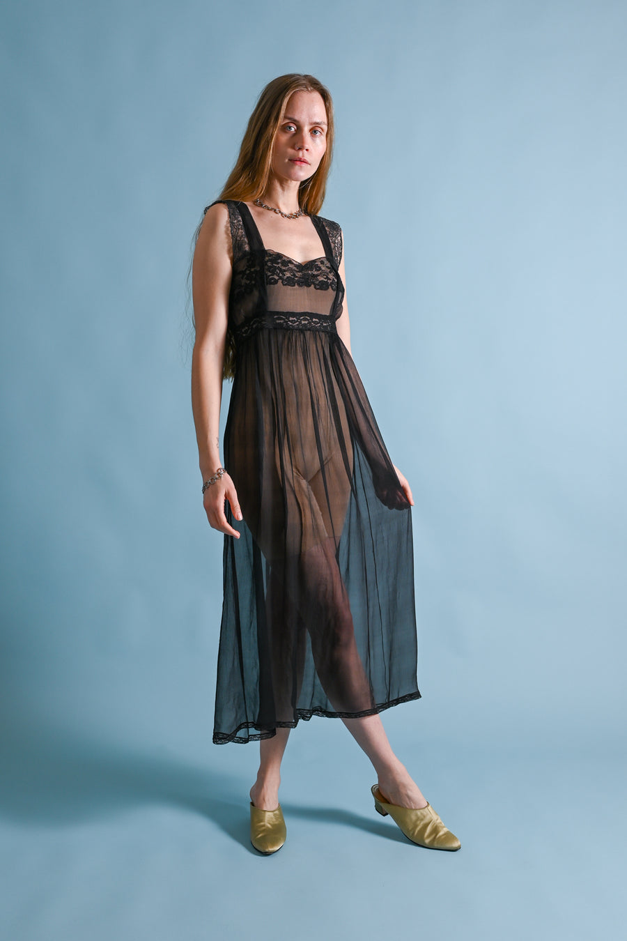 1930s Black Silk Chiffon Empire Gown [xs/sm]