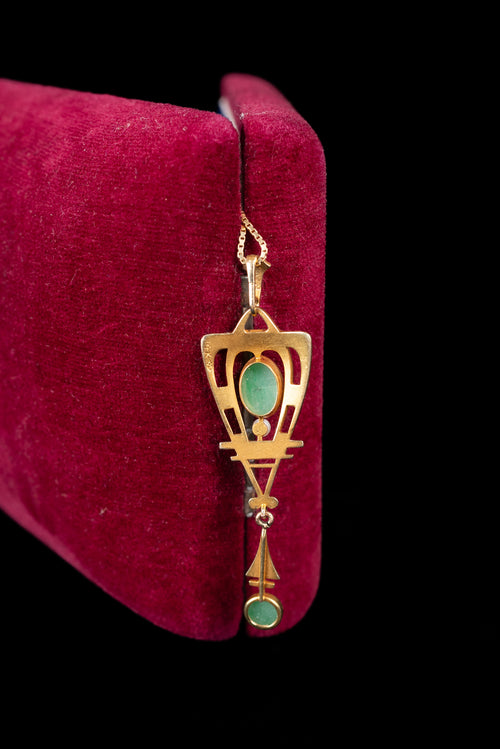 1920s 14k Jade + Enamel Egyptian Revival Necklace