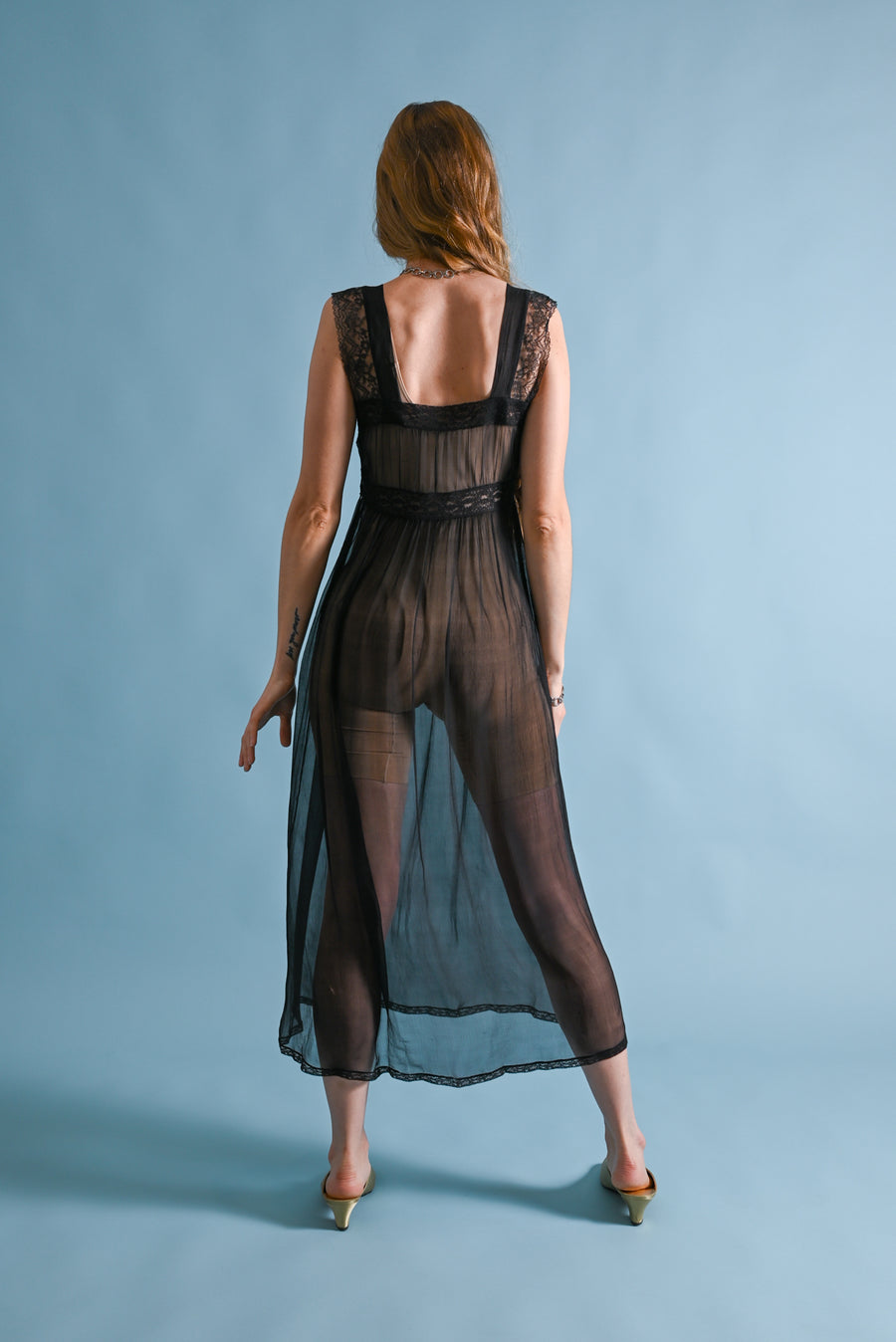 1930s Black Silk Chiffon Empire Gown [xs/sm]