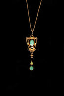 1920s 14k Jade + Enamel Egyptian Revival Necklace
