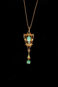 1920s 14k Jade + Enamel Egyptian Revival Necklace