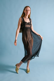 1930s Black Silk Chiffon Empire Gown [xs/sm]