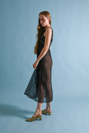 1930s Black Silk Chiffon Empire Gown [xs/sm]