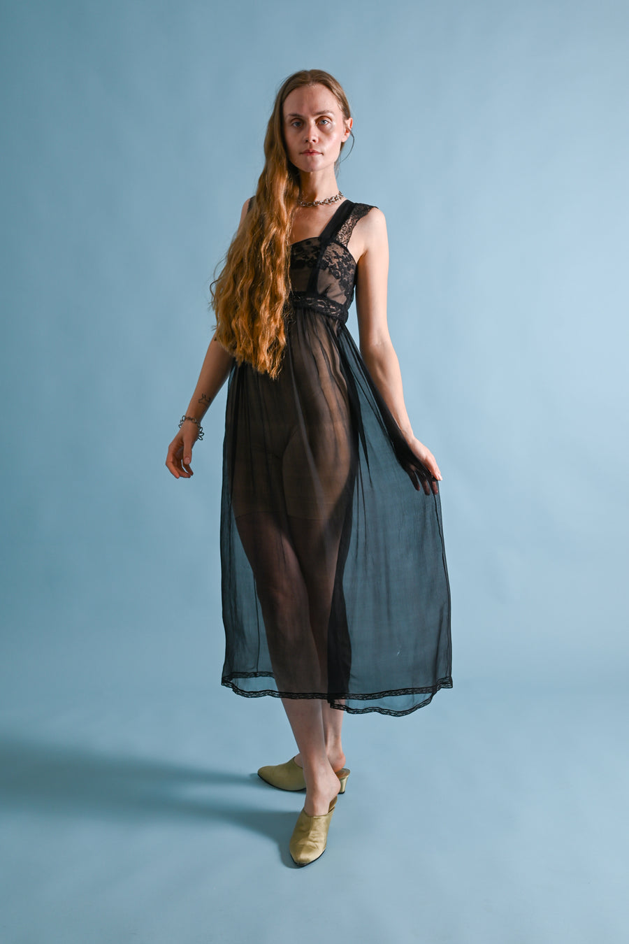 1930s Black Silk Chiffon Empire Gown [xs/sm]
