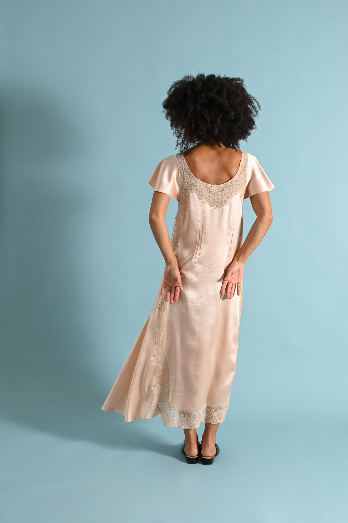 1920s Silk Satin Flutter Sleeve Gown [xs/sm/med]