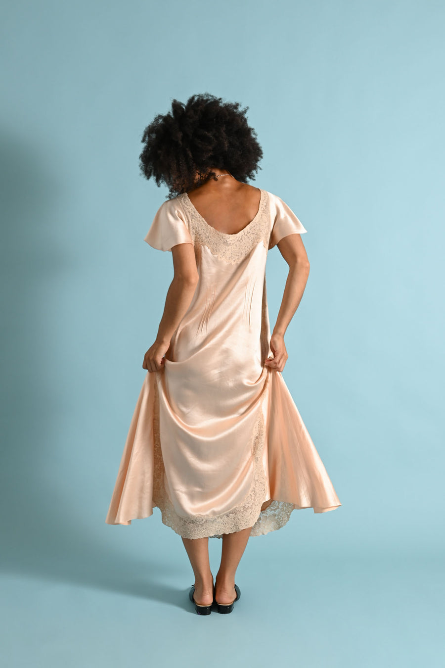 1920s Silk Satin Flutter Sleeve Gown [xs/sm/med]