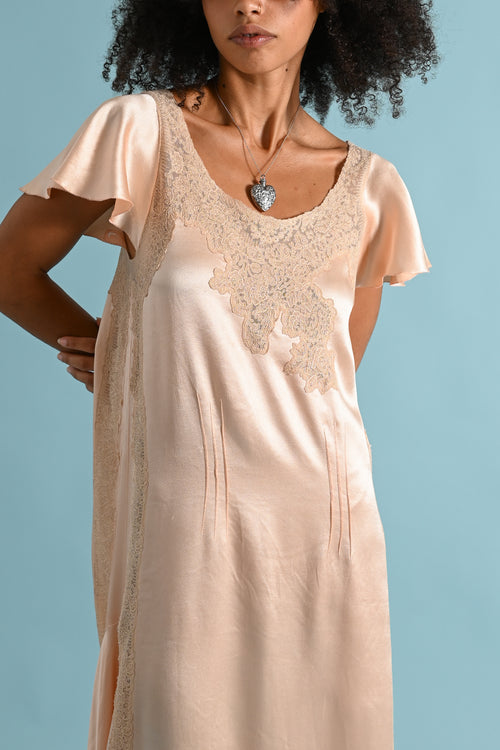 1920s Silk Satin Flutter Sleeve Gown [xs/sm/med]