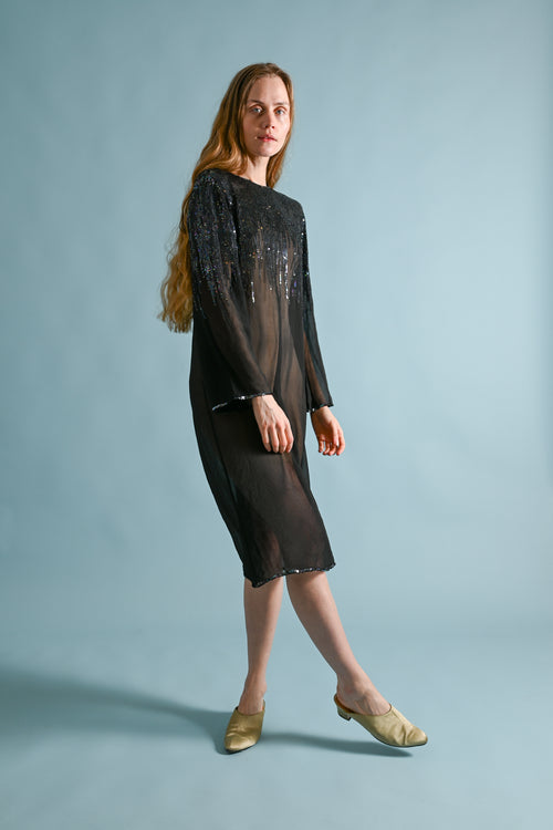 1970s Halston Silk Chiffon Sequin Dress [xs/sm/med]
