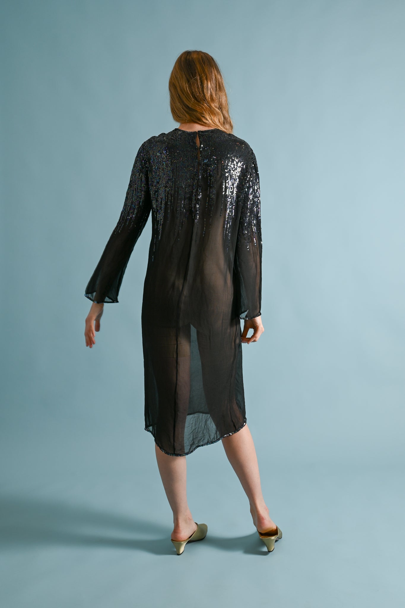 1970s Halston Silk Chiffon Sequin Dress [xs/sm/med]