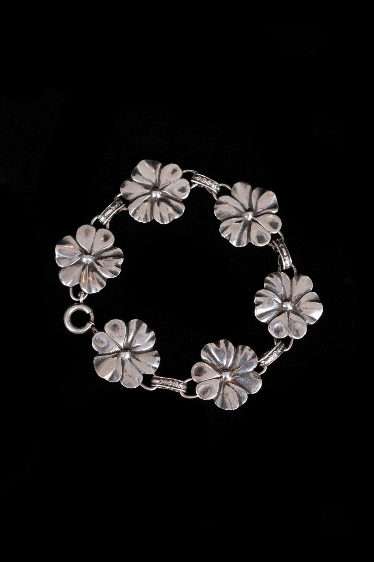 Art Nouveau Sterling Floral Link Bracelet
