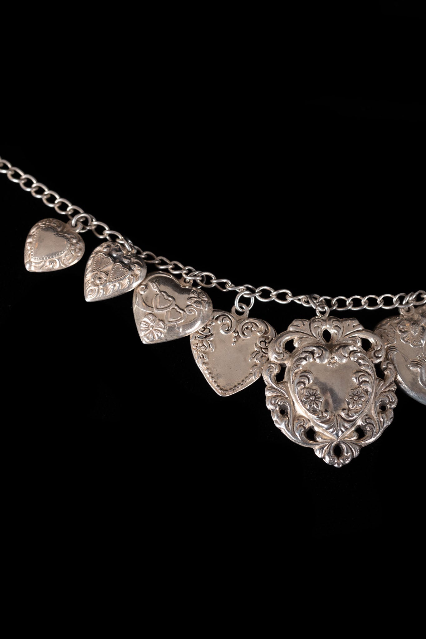 Antique Sterling Puffy Heart Charm Necklace