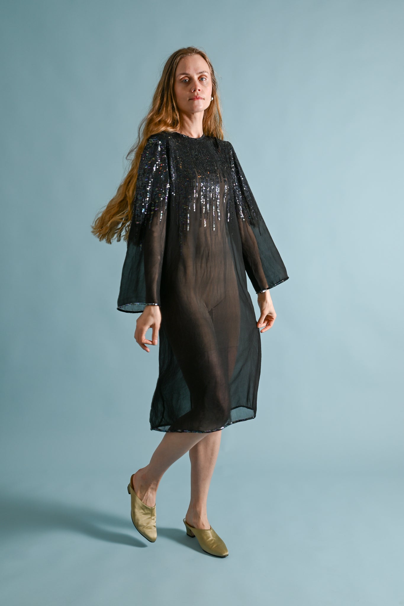 1970s Halston Silk Chiffon Sequin Dress [xs/sm/med]