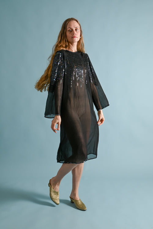 1970s Halston Silk Chiffon Sequin Dress [xs/sm/med]