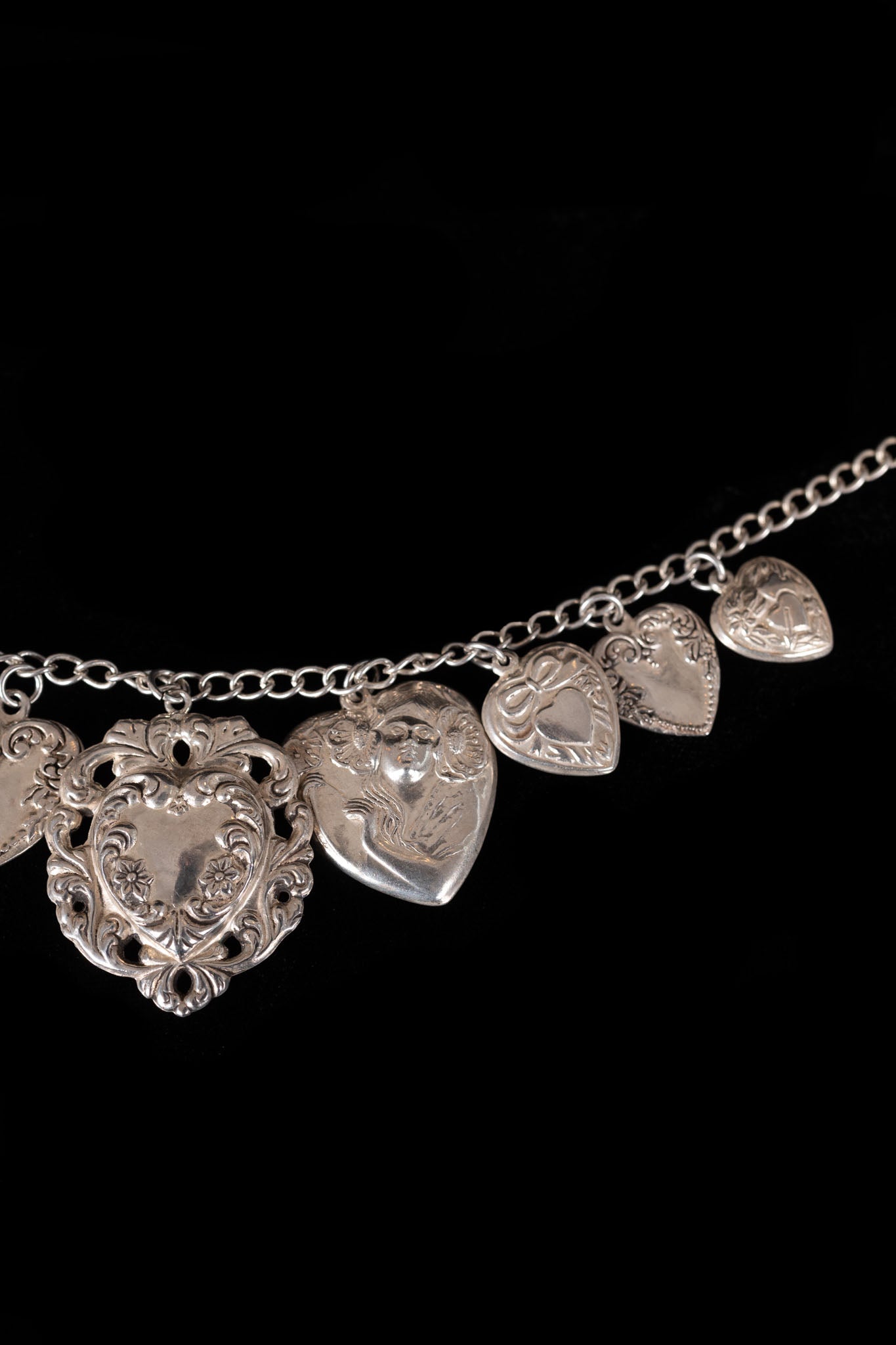 Antique Sterling Puffy Heart Charm Necklace