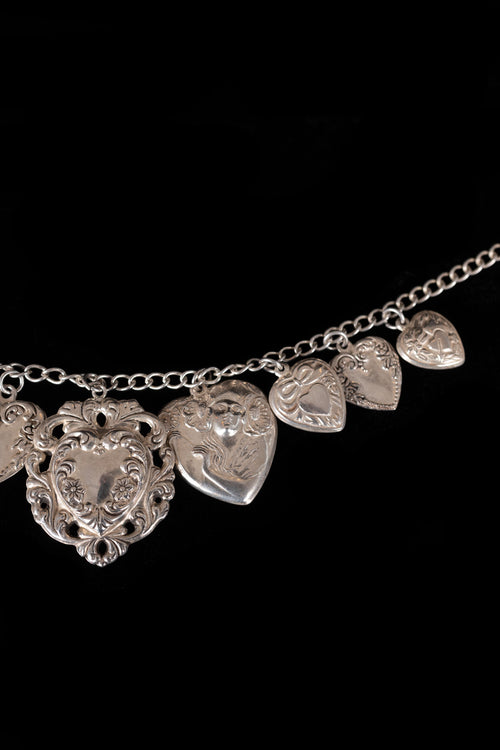 Antique Sterling Puffy Heart Charm Necklace