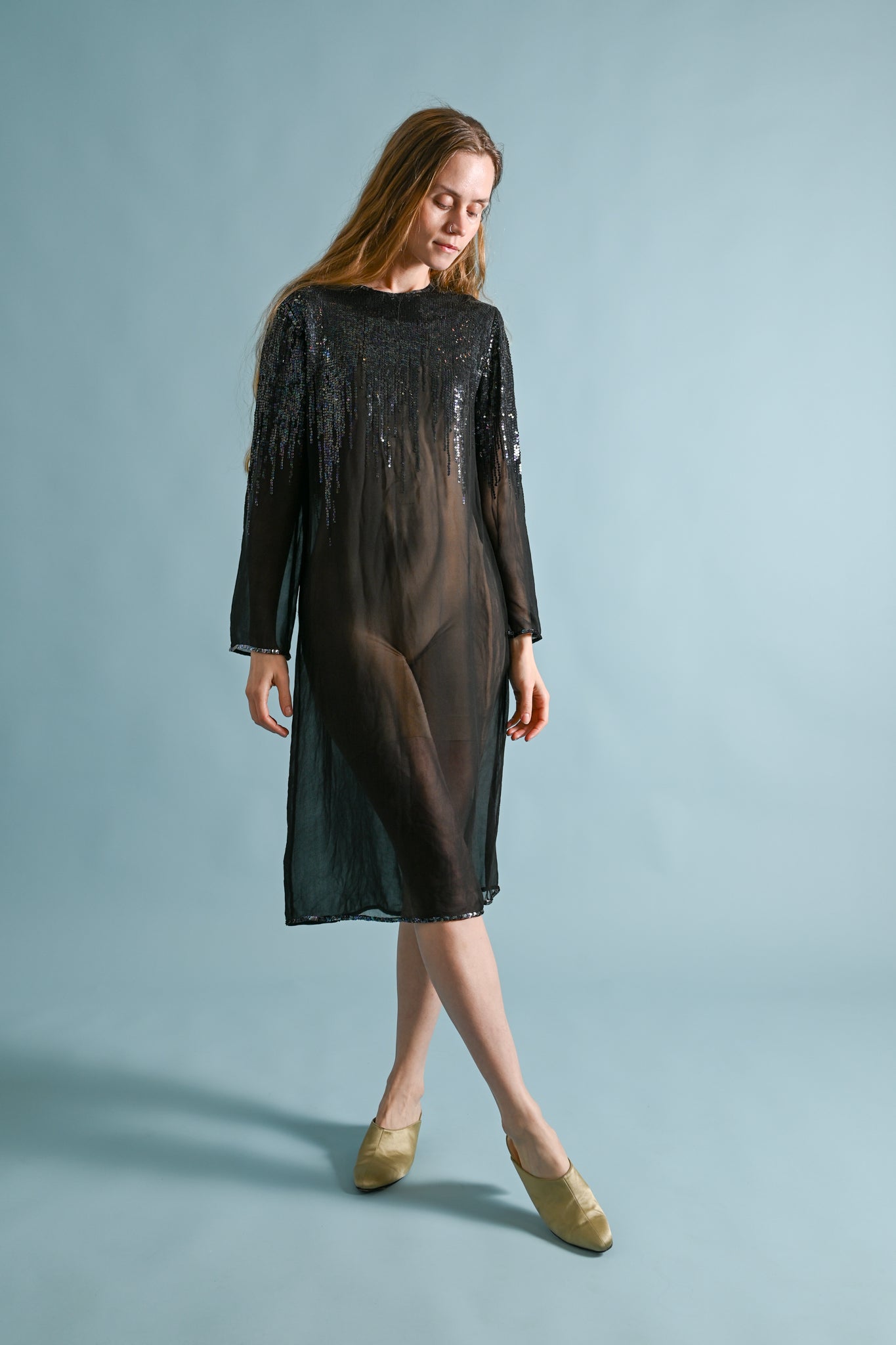 1970s Halston Silk Chiffon Sequin Dress [xs/sm/med]