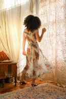 1930s Italian Floral Silk Chiffon Gown [xs/sm/med]