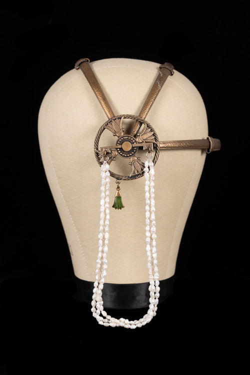 1920s Egyptian Revival Enamel + Pearl Headpiece