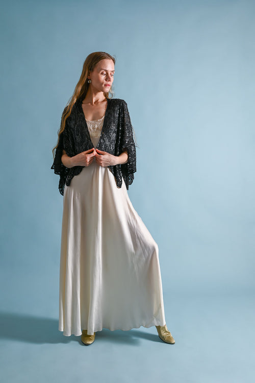 1920s French Hand Embellished Silk Cape [OS]