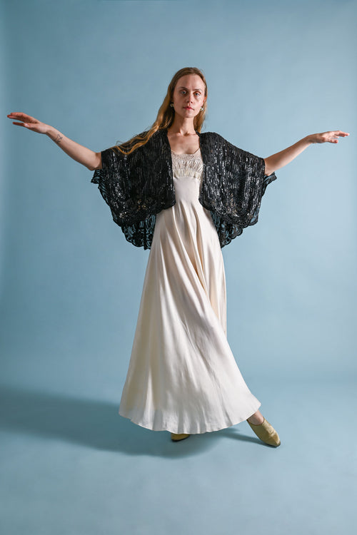 1920s French Hand Embellished Silk Cape [OS]