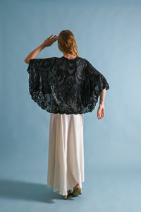 1920s French Hand Embellished Silk Cape [OS]