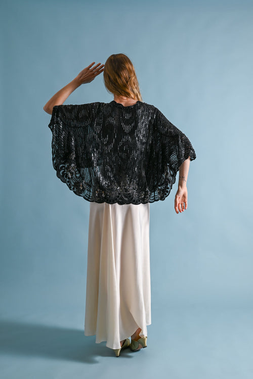 1920s French Hand Embellished Silk Cape [OS]