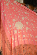 1920s Pink + White Hand Embroidered Piano Shawl