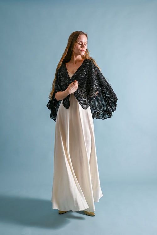 1920s French Hand Embellished Silk Cape [OS]