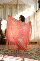1920s Pink + White Hand Embroidered Piano Shawl