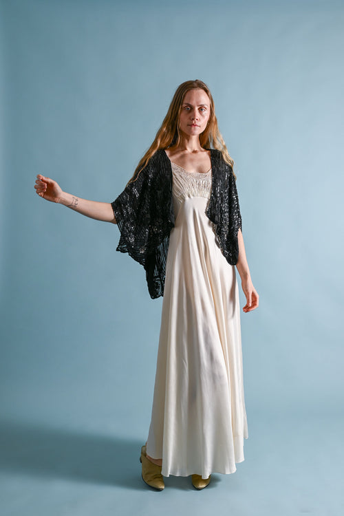 1920s French Hand Embellished Silk Cape [OS]
