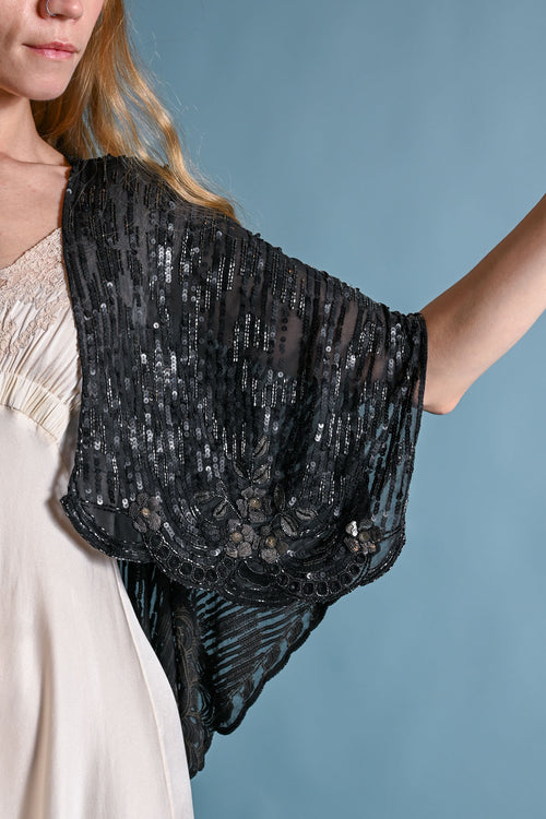 1920s French Hand Embellished Silk Cape [OS]