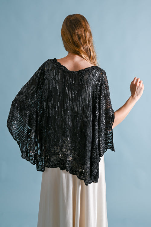 1920s French Hand Embellished Silk Cape [OS]