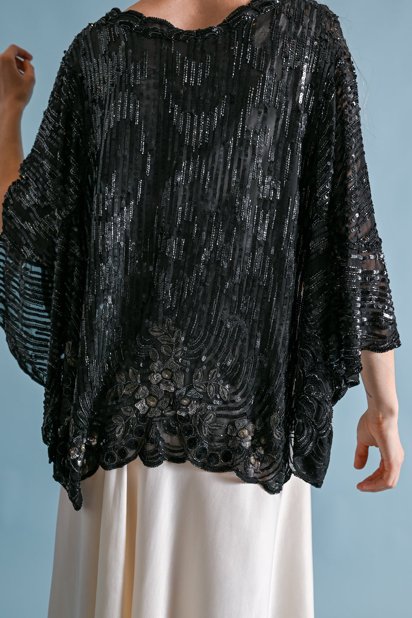 1920s French Hand Embellished Silk Cape [OS]