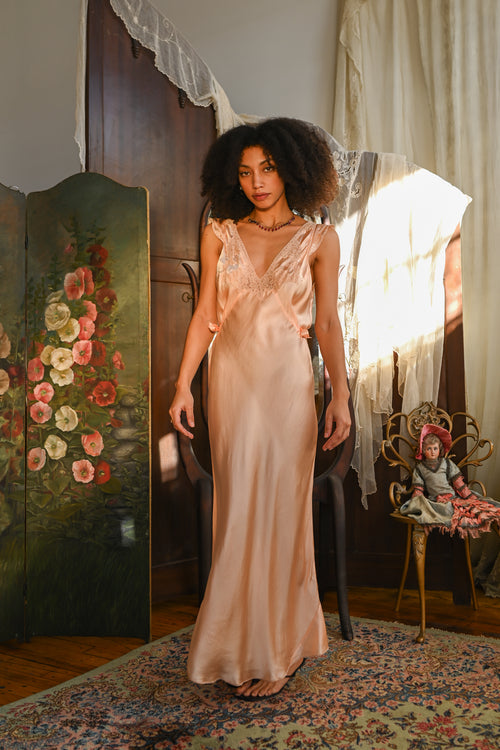 1930s Double Tie Silk Flutter Sleeve Gown [med/lrg/xl]