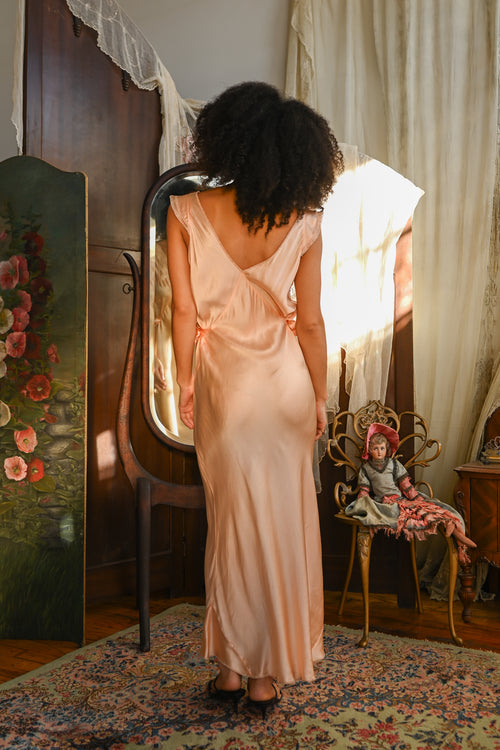 1930s Double Tie Silk Flutter Sleeve Gown [med/lrg/xl]