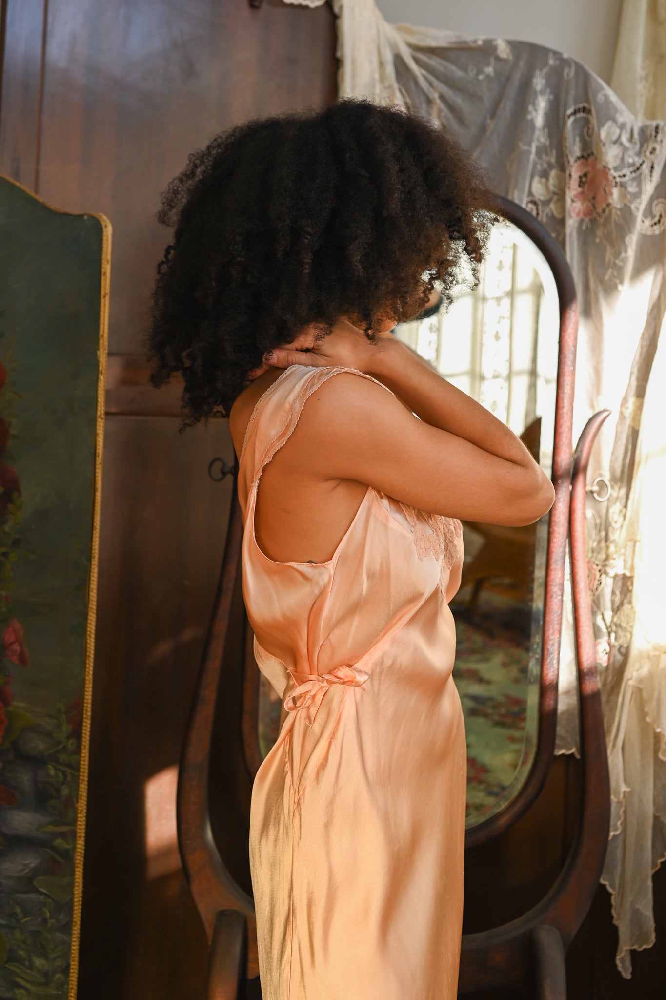 1930s Double Tie Silk Flutter Sleeve Gown [med/lrg/xl]