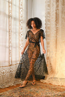 1930s Black Celestial Soutache Mesh Gown [med/lrg]