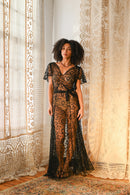 1930s Black Celestial Soutache Mesh Gown [med/lrg]