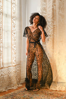 1930s Black Celestial Soutache Mesh Gown [med/lrg]