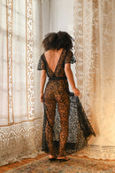 1930s Black Celestial Soutache Mesh Gown [med/lrg]