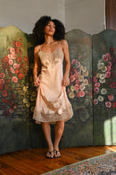 1930s French Couture Silk + Lace Appliqué Slip [lrg/xl]