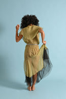 1930s Chartreuse Crinkle Silk Chiffon Tiered Gown [sm/med/lrg]