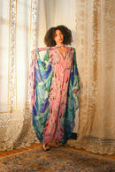 1970s Hypnotic Floral Silk Caftan [OS]