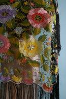 1920s Silk Net Hand Embroidered Fringe Shawl