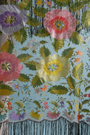 1920s Silk Net Hand Embroidered Fringe Shawl