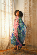 1970s Hypnotic Floral Silk Caftan [OS]