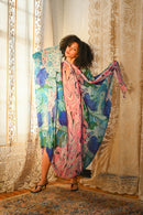 1970s Hypnotic Floral Silk Caftan [OS]